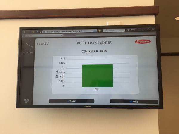 The informational kiosk located in the lobby displays all of the solar power production metrics for the system