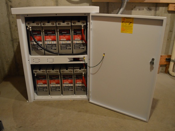 Sealed, AGM batteries in a powder-coated enclosure cabinet