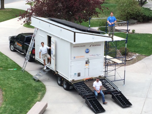 Showing off the mobile solar training lab at University of Montana's UC Commons 